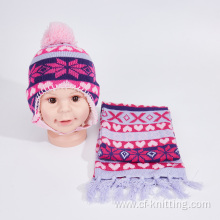 Acrylic material warm Knitted beanie scarf set for kids